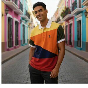 AKOO POLO  Size L New With Tags Color Block Streetwear Urban Hip Hop Multicolor